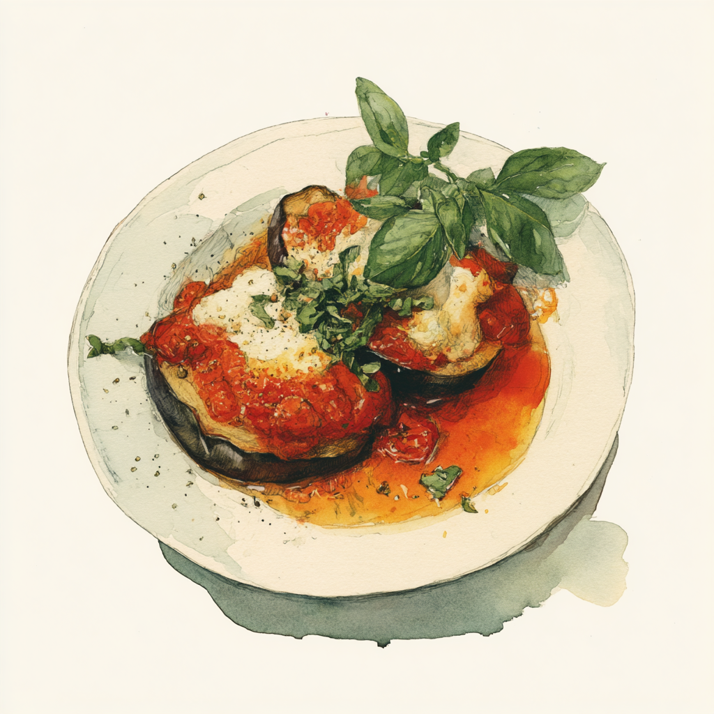 4 - 2P AUBERGINES A LA PARMIGIANA MET GROENE LINZEN