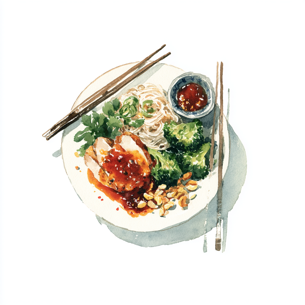 4 - 6P ONTBEENDE BOVENBIL VAN HOEVEKIP, SAUS MET MISO EN PINDA'S, BROCCOLI MET NOTEN, UDONNOEDELS