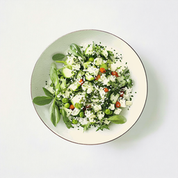 [525107 - 92 / FTK] 1 - 7E COUSCOUS MET KOMIJNZAADJES, GROENE KRUIDEN, FETA MET BASILICUMOLIE